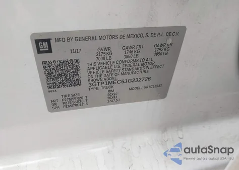 2018 GMC Sierra 1500 Sle z USA, uszkodzony, nr VIN 3GTP1MEC5JG232726